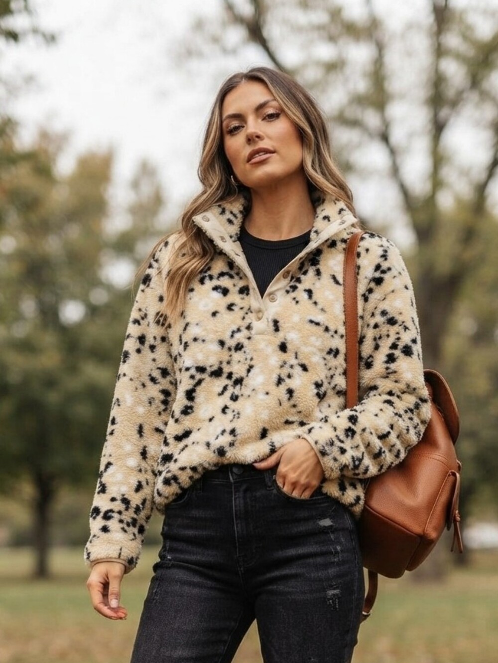 Loft Outlet Cozy Up Sherpa Quarter Button Jacket Cheetah small petite